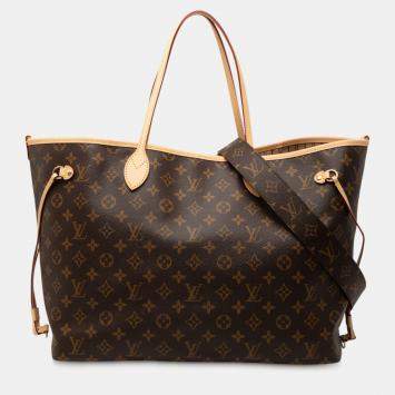 Pre Owned Louis Vuitton Brown Monogram Neverfull Bandouliere Inside Out GM