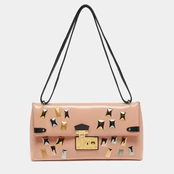 Pre Owned Louis Vuitton Glazed Leather Peach/Black Sac Triangle PM Bag