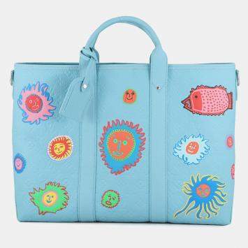 Pre Owned Louis Vuitton Lvxyk Weekend Tote Blue/Multicolor Monogram Taurillon Yayoi Kusama