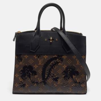 Pre Owned Louis Vuitton Blossom City Steamer MM Black Monogram Canvas and Leather Bag