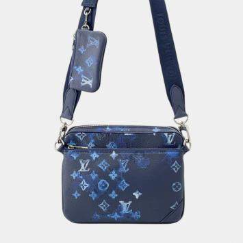 Pre Owned Louis Vuitton Blue Monogram Ink Watercolor Trio Messenger