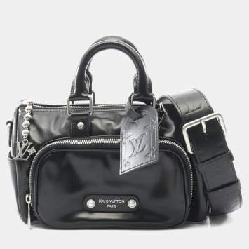 Pre Owned Louis Vuitton Keepall Cargo Bandouliere 25 Handbag In Calfskin Leather Black