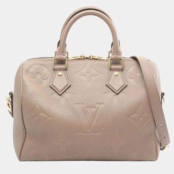 Pre Owned Louis Vuitton Speedy Bandouliere 25 Handbag Leather Monogram Empreinte Giant Beige