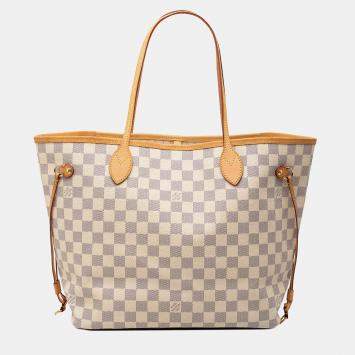 Pre Owned Louis Vuitton White Damier Azur Neverfull MM