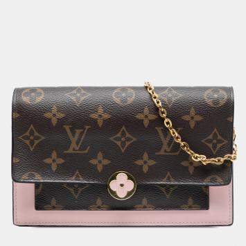 Pre Owned Louis Vuitton Brown Pink Monogram Flore Wallet On Chain