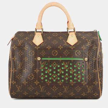 Pre Owned Louis Vuitton Speedy Green Monogram Perfo Size 30