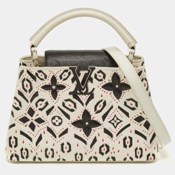 Pre Owned Louis Vuitton Capucines BB Flower Motif White/Black Leather Bag
