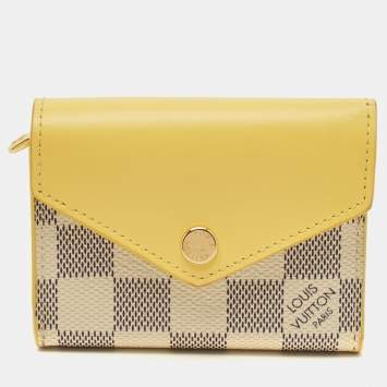 Pre Owned Louis Vuitton Zoe Jaune Pale Damier Azur Canvas Trifold Wallet