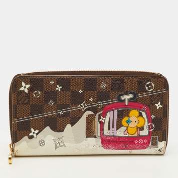 Pre Owned Louis Vuitton Vivienne Courchevel Damier Ebene Canvas Zippy Wallet