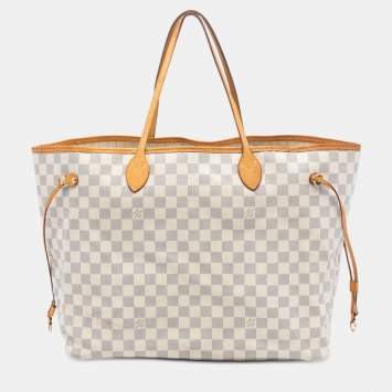 Pre Owned Louis Vuitton White Damier Azur Neverfull GM
