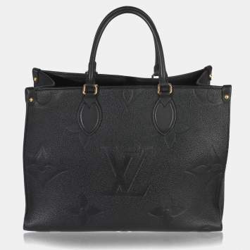 Pre Owned Louis Vuitton Onthego MM Black Giant Monogram Empreinte Leather Tote Bag