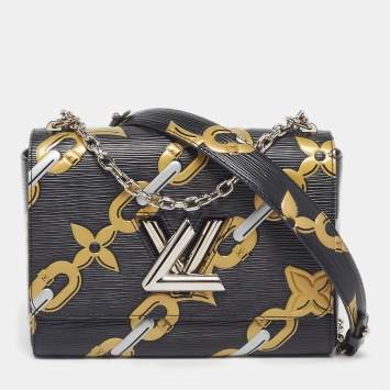 Pre Owned Louis Vuitton Twist MM Black Chain Flower Epi Leather Shoulder Bag