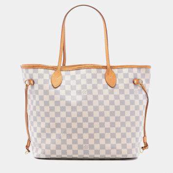 Pre Owned Louis Vuitton White Damier Azur Neverfull MM