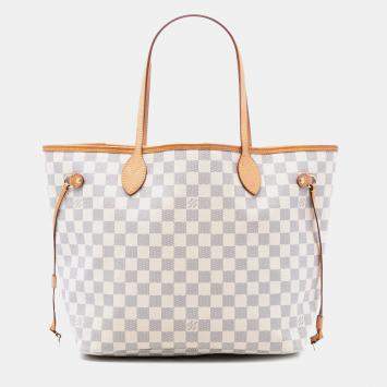 Pre Owned Louis Vuitton White Damier Azur Neverfull MM