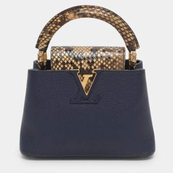مملوكة مسبقًا Louis Vuitton Capucines Mini Navy Blue Leather and Python Top Handle Bag