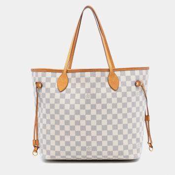 Pre Owned Louis Vuitton White Damier Azur Neverfull MM