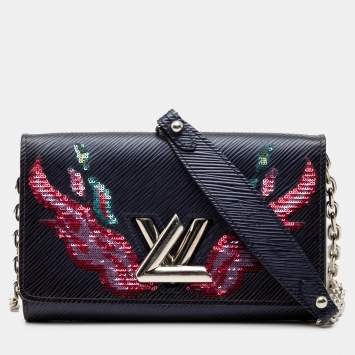 Pre Owned Louis Vuitton Blue Epi Sequin Flames Twist Chain Wallet