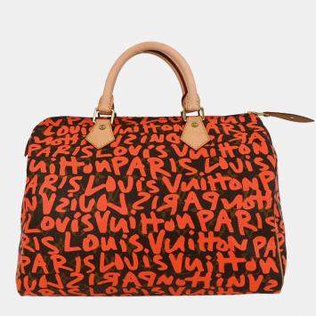 Pre Owned Louis Vuitton Orange Monogram Graffiti Speedy 30 Handbag