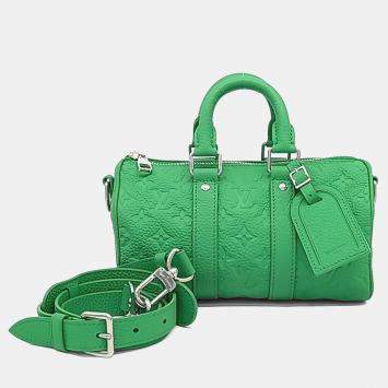 Pre Owned Louis Vuitton Green Leather Empreinte Bandouliere Keepall 25