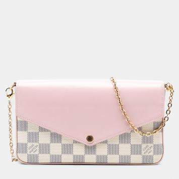 Pre Owned Louis Vuitton Pink White Damier Azur Calfskin Pochette Felicie