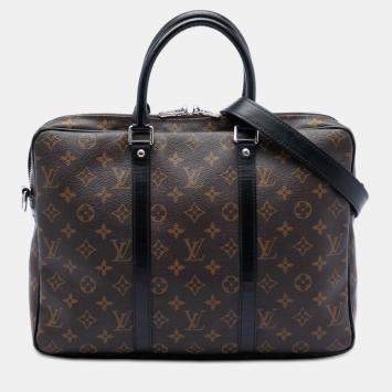 Pre Owned Louis Vuitton Black Brown Monogram Macassar Porte Documents Voyage