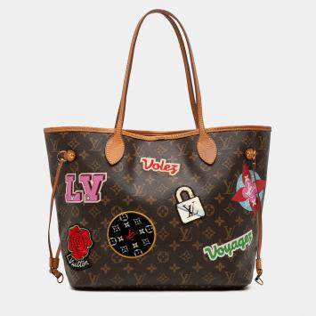 Pre Owned Louis Vuitton Brown Monogram Patches Neverfull MM