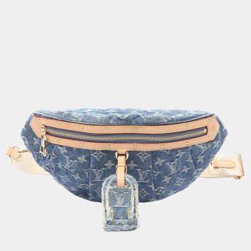 Pre Owned Louis Vuitton High-Rise Waist Bag/Body Bag In Monogram Denim And Leather Navy Blue