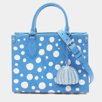 Pre Owned Louis Vuitton On The Go Pm Handbag Leather Monogram Empreinte Blue And White