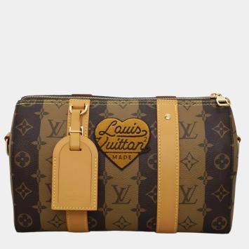 مملوكة مسبقًا Louis Vuitton x NIGO Brown Coated Canvas Monogram Stripes City Keepall Bag GHW