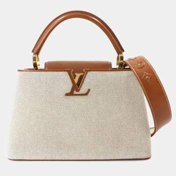 Pre Owned Louis Vuitton Parnassus Capucines Mm 2-Way Hand/Shoulder Bag In Canvas And Taurillon Leather Beige Brown