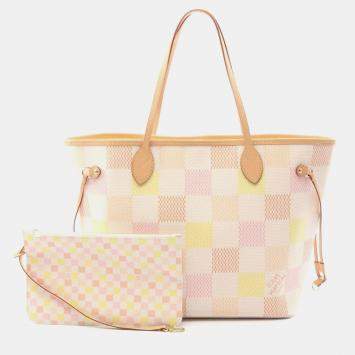 Pre Owned Louis Vuitton Neverfull Mm Tote Bag Coated Canvas And Leather Damieric Pink Multicolor Peach