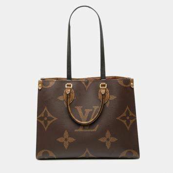 Pre Owned Louis Vuitton Monogram Giant Reverse On-The-Go Mm Handbag/Shoulder Bag Brown Leather