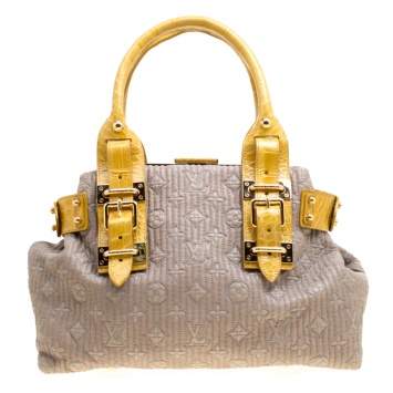 Pre Owned Louis Vuitton Grey/Yellow Monogram Leather and Alligator Motard Biker Bag