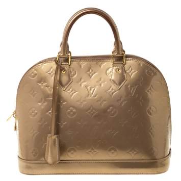 Pre Owned Louis Vuitton Beige Poudre Monogram Vernis Alma PM Bag