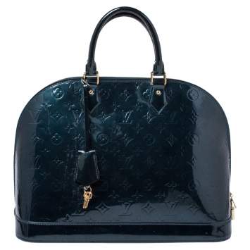 Pre Owned Louis Vuitton Blue Nuit Monogram Vernis Alma GM Bag
