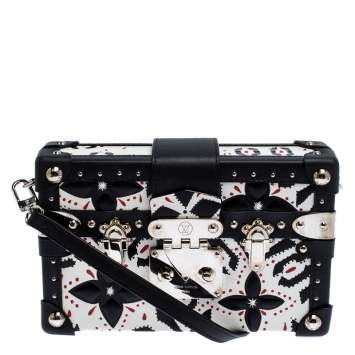Pre Owned Louis Vuitton Black/White Graphic Print Leather Petite Malle Clutch Bag