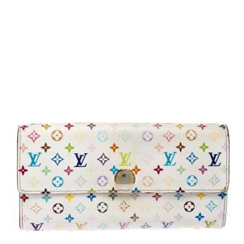 Pre Owned Louis Vuitton White Multicolor Monogram Sarah Wallet