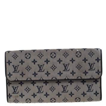 Pre Owned Louis Vuitton Blue Monogram MIni Lin Canvas Porte Tresor International Wallet 
