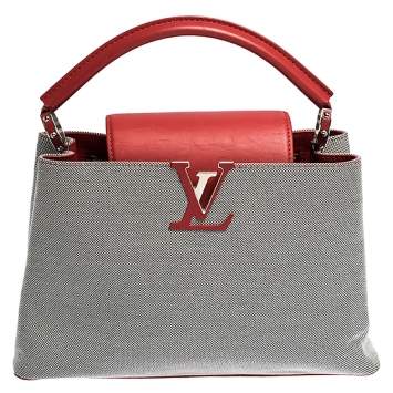 Pre Owned Louis Vuitton Grey/Red Canvas and Leather Capucines PM Bag