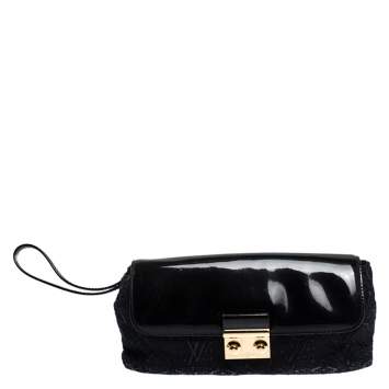 Pre Owned Louis Vuitton Black Patent Leather and Monogram Fabric Dentelle Pochette
