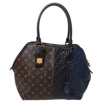Pre Owned Louis Vuitton Brown/Marine Monogram Canvas and Leather Limited Edition Blocks Zipped Bag