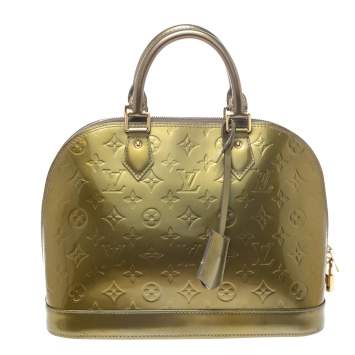 Pre Owned Louis Vuitton Vert Olive Monogram Vernis Leather Alma PM Bag