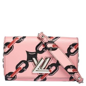 Pre Owned Louis Vuitton Pink Chain Flower Epi Leather Twist Wallet on Chain 