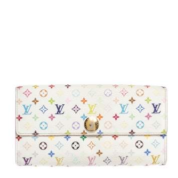 Pre Owned Louis Vuitton White Multicolor Monogram Sarah Wallet