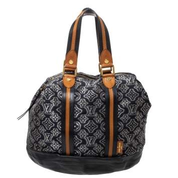 Pre Owned Louis Vuitton Blue Jacquard Monogram Fabric and Leather Limited Edition Aviator Bag      