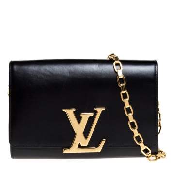 Pre Owned Louis Vuitton Black Leather Louise Chain Clutch