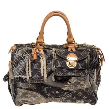 Pre Owned Louis Vuitton Black Monogram Denim Limited Edition Patchwork Speedy Bag