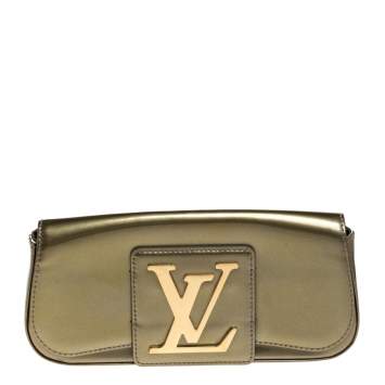 Pre Owned Louis Vuitton Vert Olive Vernis Leather Sobe Clutch