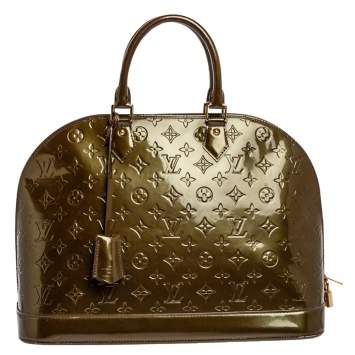 Pre Owned Louis Vuitton Vert Olive Monogram Vernis Alma GM Bag