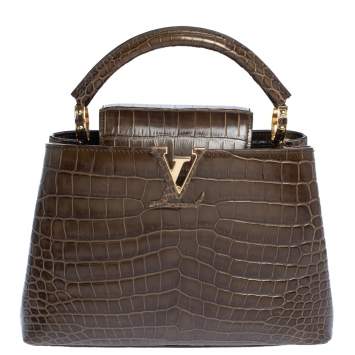 Pre Owned Louis Vuitton Mocha Brown Porosus Crocodile Capucines BB Bag